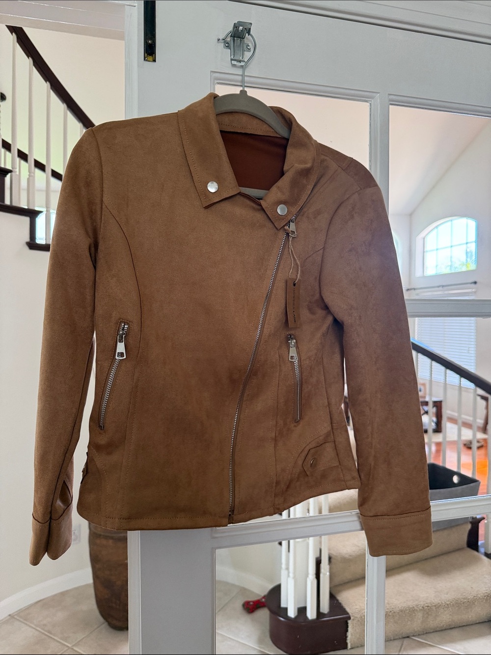 Harper and Lane NWT Size Small Women's Faux Suede Moto Jacket in Brown